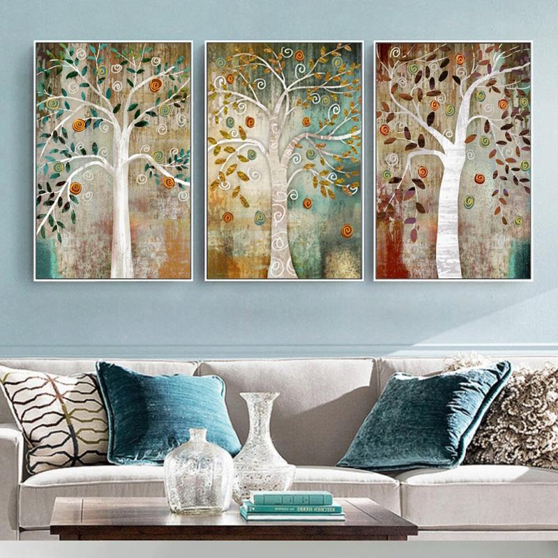 Modern Art Oil Canvas Print Painting Wall Picture Life Tree Home Decor  UK 