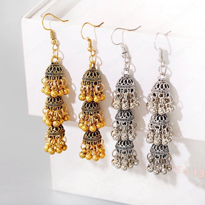 

Women's Retro Long Gold Jhumka Dangle Earring Indian Jewelry Classic Bells Tassel Drop Earrings