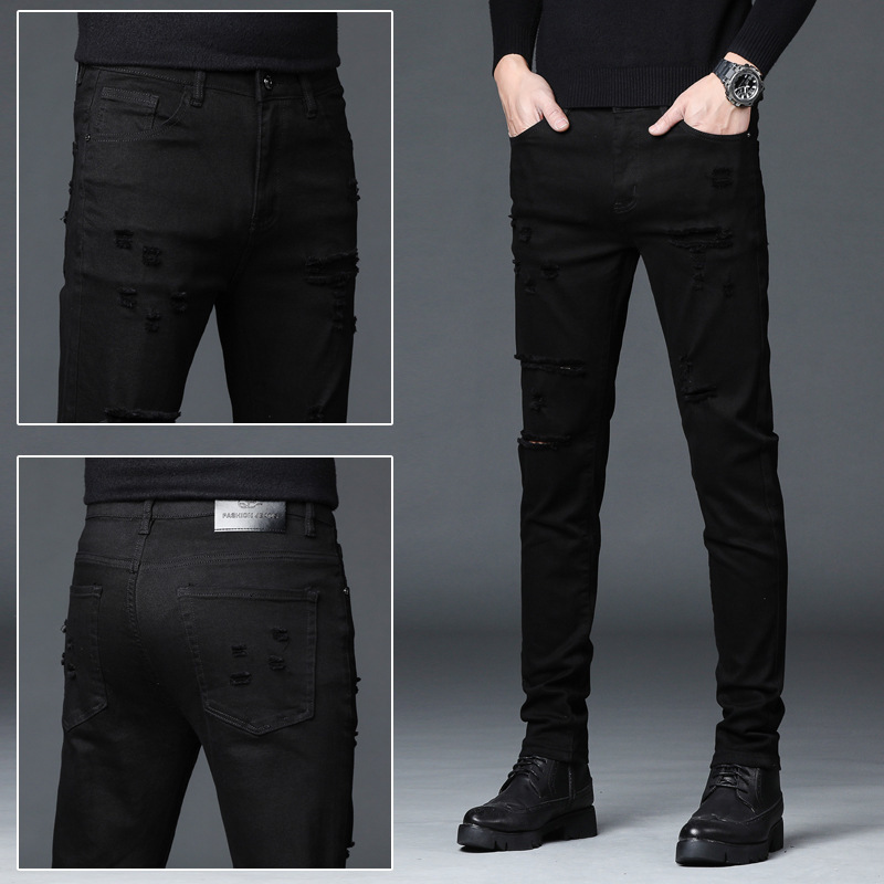 

fashion jeans 2021 black men's korean trend slim leggings youth brand leisure stretch pants, Blue