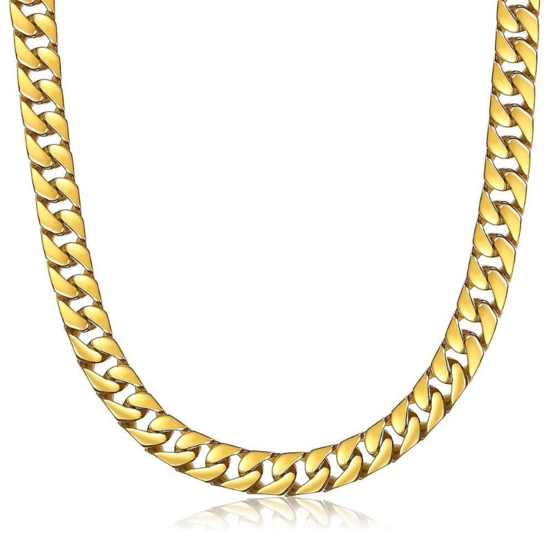 

Chains Fashion 10mm Gold Color Necklace For Men Boys 316L Stainless Steel Curb Cuban Chain Hip Hop Jewelry Gift HHN117