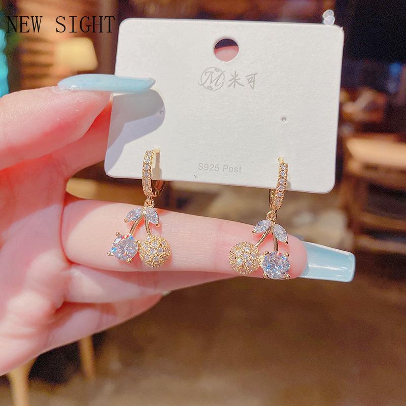 

Dangle & Chandelier Sight Luxury Zirconia Cherry Earrings For Women Fashion Brand Jewelry Delicate Beads Drop Gift, Silver