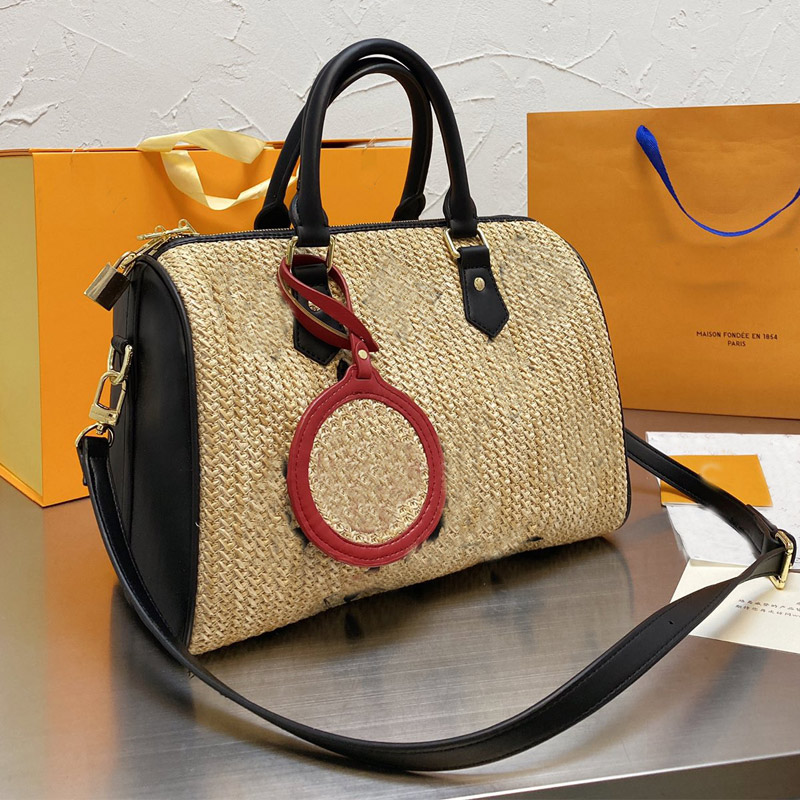 

Pillow Shoulder Bag Straw Woven Handbag Crossbody Bags Genuine Leather Patchwork Color Embroidered letter Old Flower zipper Wallets Large Capacity