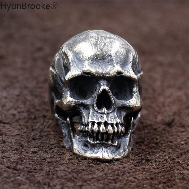 

Cluster Rings 925 Sterling Silver High Detail Skull Ring Mens Biker Punk TA50 US Size 7~15