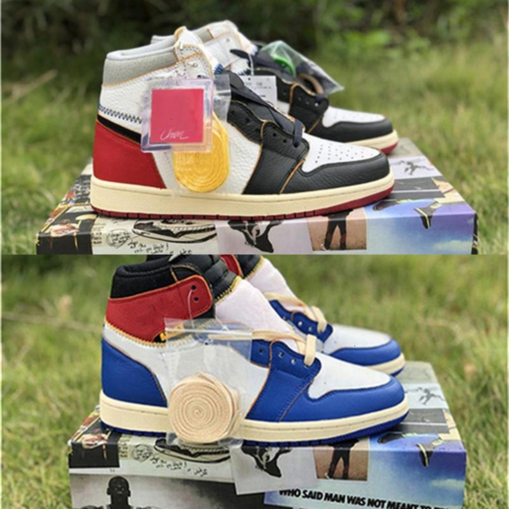 

With Box Union LA x 1 High OG NRG White Storm Blue Varsity Red Wolf Grey Basketball Shoes Men 1s SneakersC8KN, Color 2