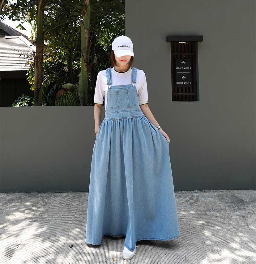 

Spring and Summer Korean Long Belt Dress Women Denim Plus Size Streetwear Clothing 210615, Blue