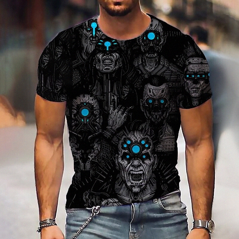 T-shirt Hommes 3D Imprimer Graphic Machine Équipe Équipe Daily Sports Print Housses à manches courtes Casual Classic Designer Grand et grand noir