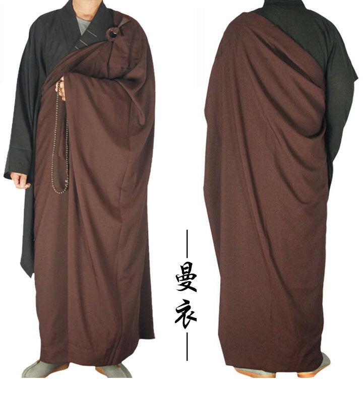 

Shaolin Monk Dress Zen Buddhist Kesa Priest Cassock Robe Meditation Suit Clothes Linen Lay Men's Trench Coats, Coffee