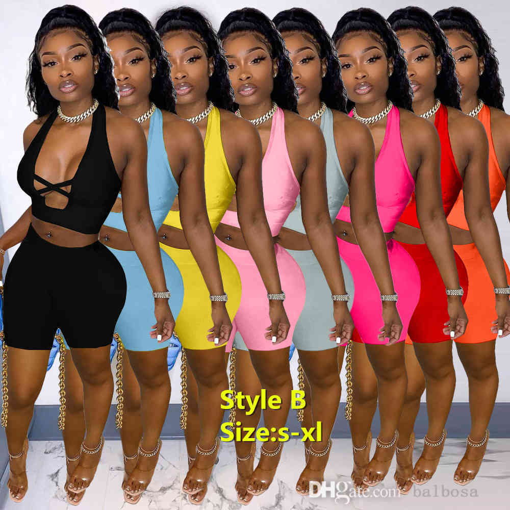 

Summer Women Tracksuits Two Piece Sets Designer Outfits Sexy Round Neck Color Contrast Splicing Strap Hollow Out Sleeveless Vest Shorts, Not a product;don’t choose