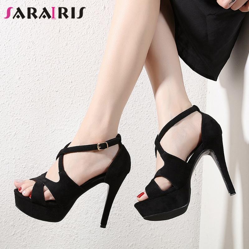 

Brand Female Daily Concise Elegant Sandals Summer Mature Women Platform Spike High Heels Shoes Woman Dress, Black