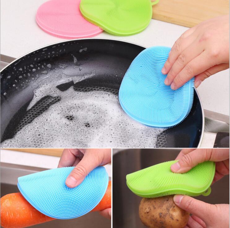 

Multifunctional kitchen dishwashing brush Silicone safe non-stick oily material wipes heat insulation pads coasters brushes pots and bowls f