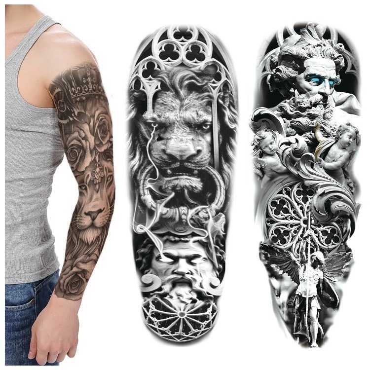 

Full arm big flower arm big pattern whole arm water transfer lion Angel suit Tattoo Sticker
