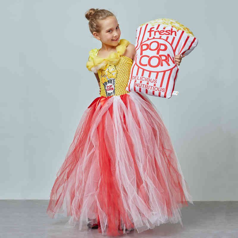 Circus Popcorn Girl Tutu Dress Carnival Birthday Party Wedding Flower Sequin Ball Gown Costume Kids Pop Corn Food Tulle Dress (2)