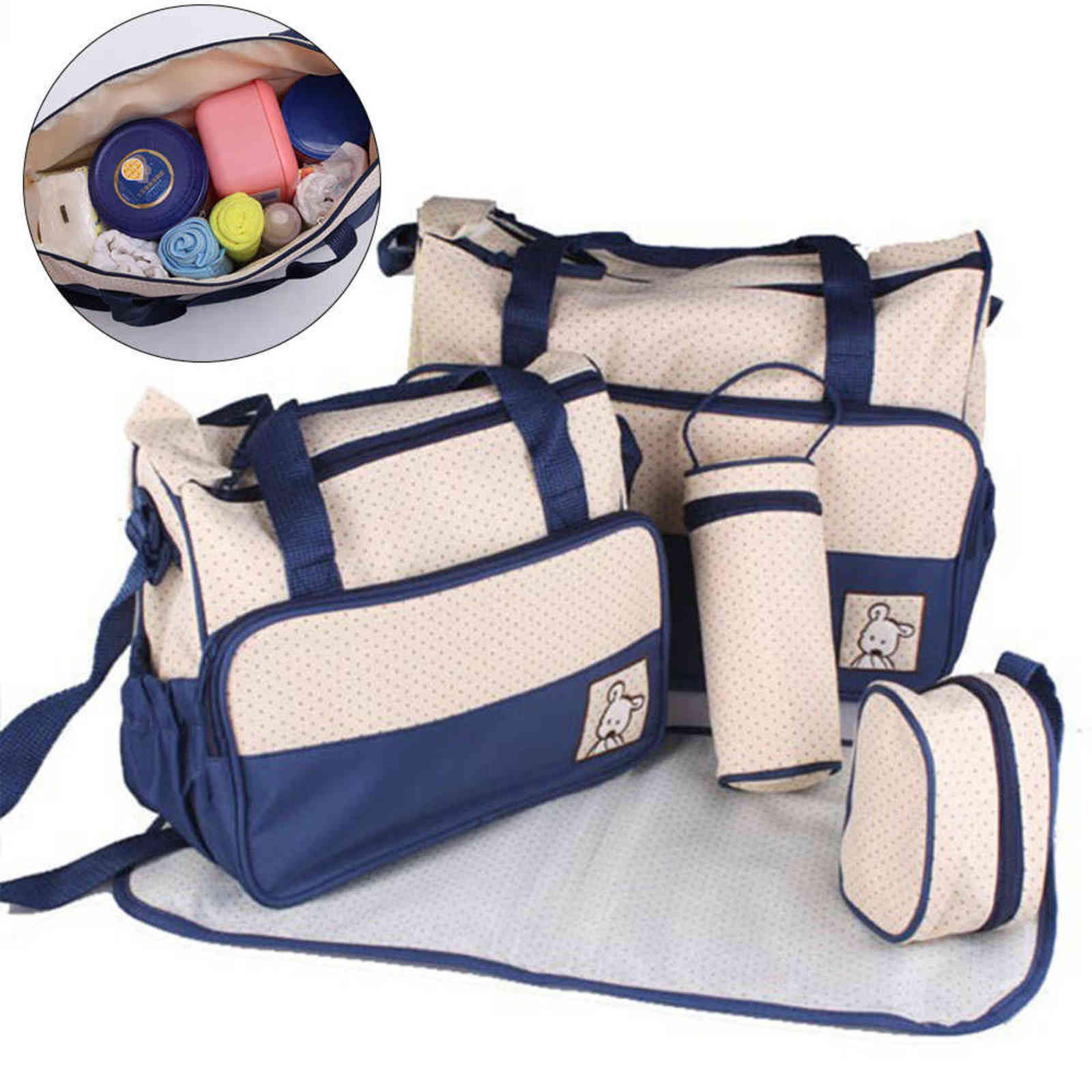 5pcs Baby Diaper Bag Suits Newborn Nursing Milk Bottle Insulation Bags Mummy Maternity Nappy Messenger Pad Bottle Bags 5 Sets H1110-image-738573884