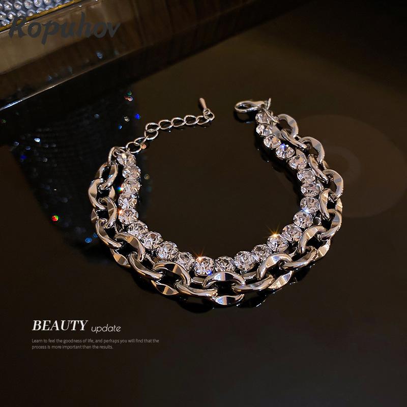 

Link, Chain Ropuhov 2021 Woman Korean Diamond Inlaid Double-layer Bracelet Metal High-grade Hand Decoration Christmas Gift