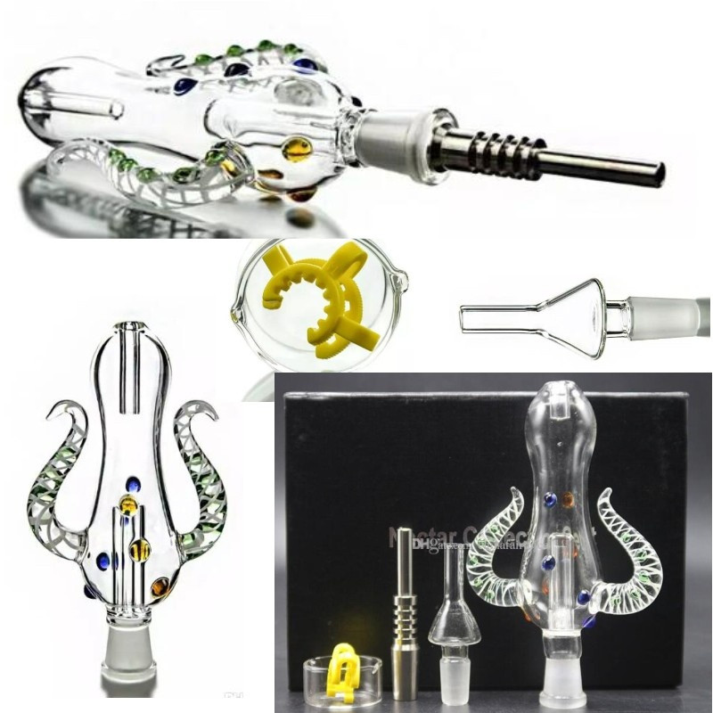 

Hookah Nectar Collectors Kits Mini Dab Rig Glass Water Small Colorful Nector Collector Oil with Titanium Nail NC06-14