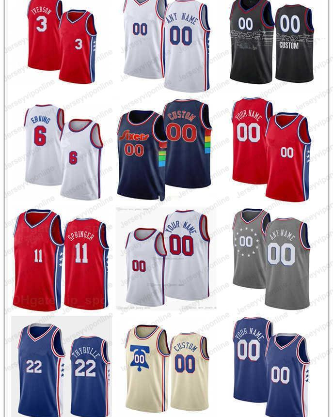 

1 Harden 75th Men Women Youth Philadelphia's 76ers's 11 Jaden Springer 22 Matisse Thybulle 6 Julius Erving Allen 3 Iverson Basketb, Black;red