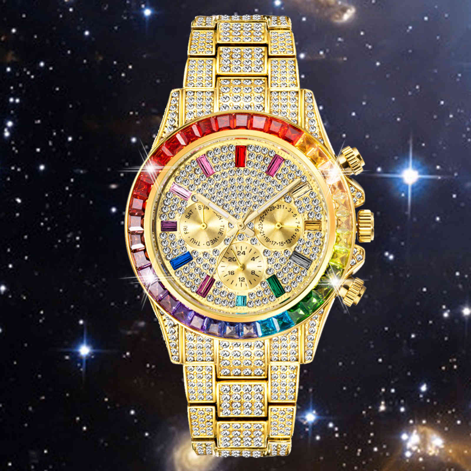 

Free Dropshipping Full AAA Diamond Watch for Men Hip Hop Bling Iced Out Mens Watches Waterproof Fashion Quartz Wristwatch Man, Blue
