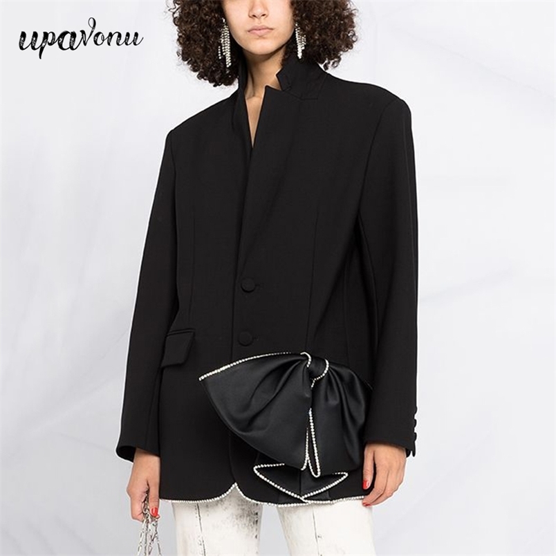 

Free High Quality Women's Blazer Spring Lapel Long Sleeve Decorated Big Bow Suit Jacket Clothes 210524, White
