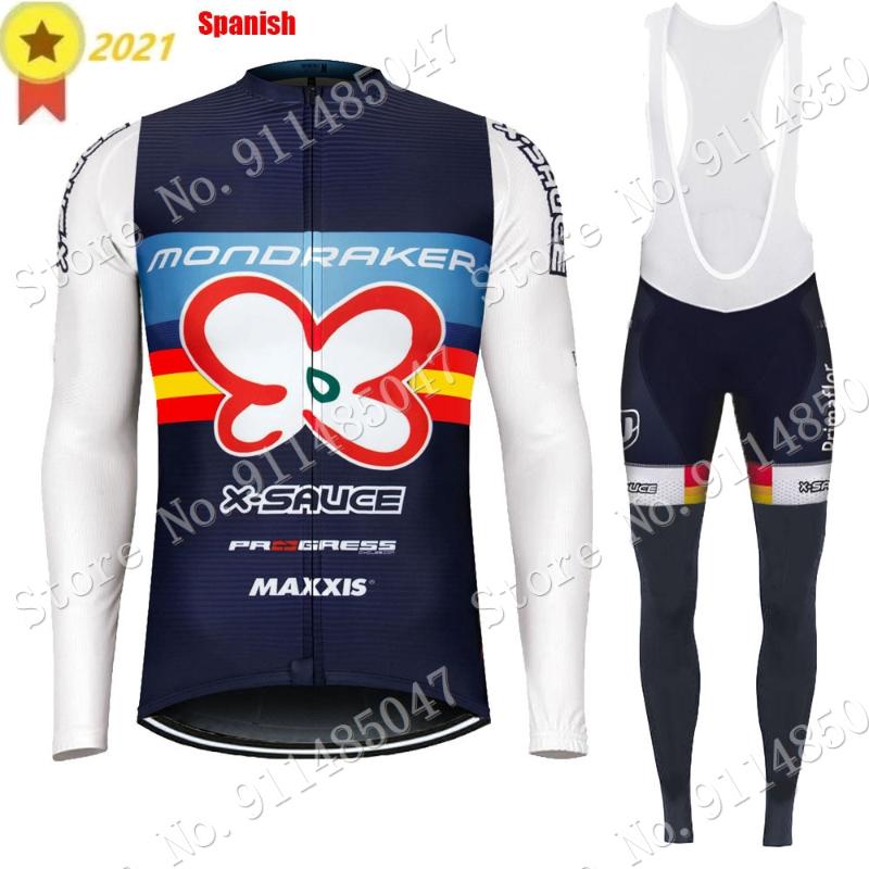 

Racing Sets Mondraker Spanish 2021 Team Maillot Cycling Jersey Set Clothing Suit Mens Long Sleeve MTB Bike Road Pants Bib Ropa, Black;blue
