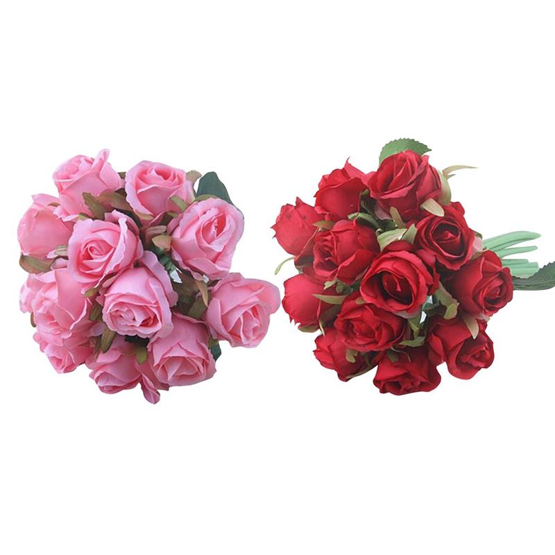 

Decorative Flowers & Wreaths 24 Pcs Artificial Rose Wedding Bouquet Thai Royal Silk Home Decoration Party Decor, 12 Pink 1