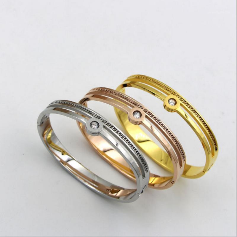 

Bangle Stainless Steel Women Fashion Gold Bracelet With Chain1