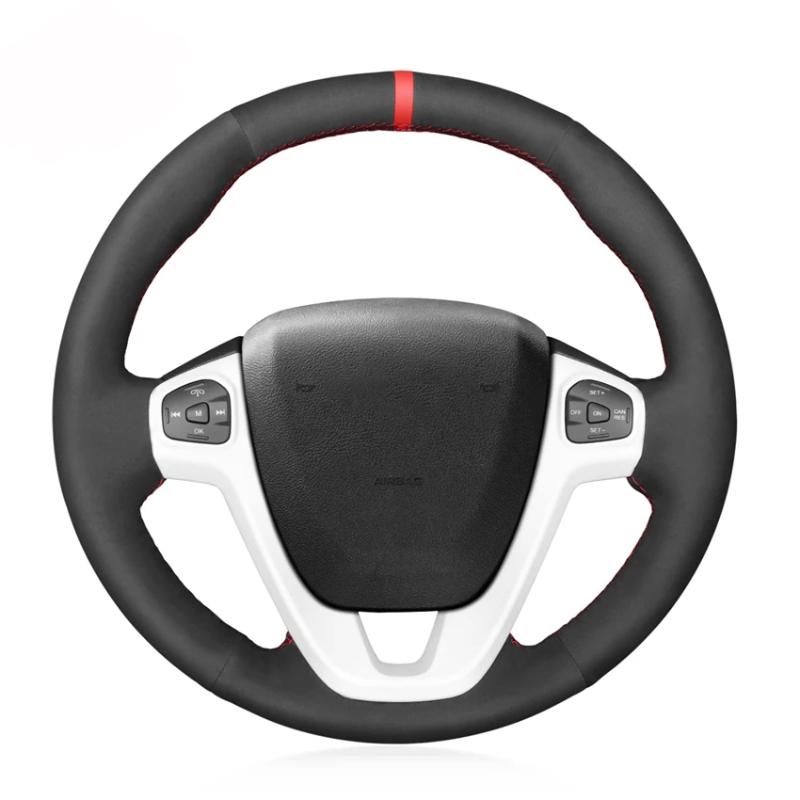 

Steering Wheel Covers Hand-stitched Black Suede Red Marker Soft Car Cover For Fiesta 2011 2012 2013 2014 2021