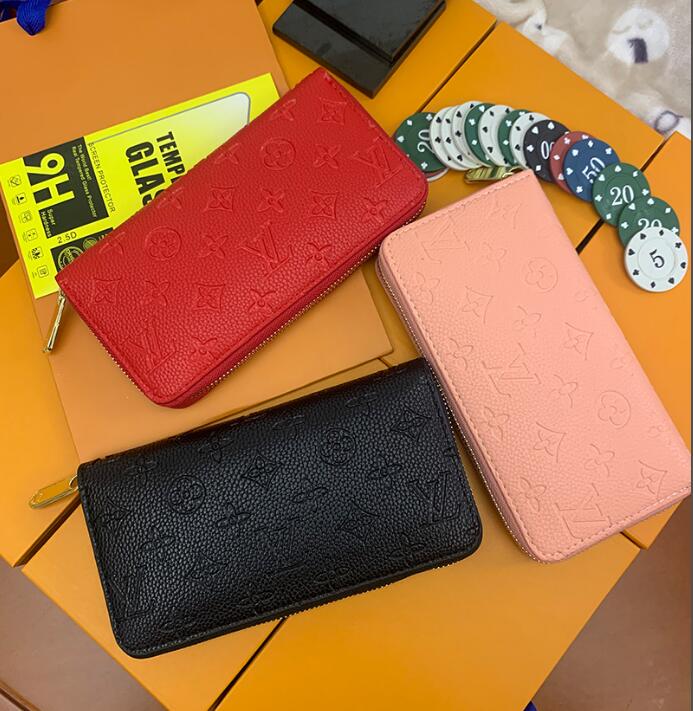 

Lv LOUIS BAG VITTON Wholesale red and pink fashion single zipper Wallets pocke men women leather lady ladies long, Red;black