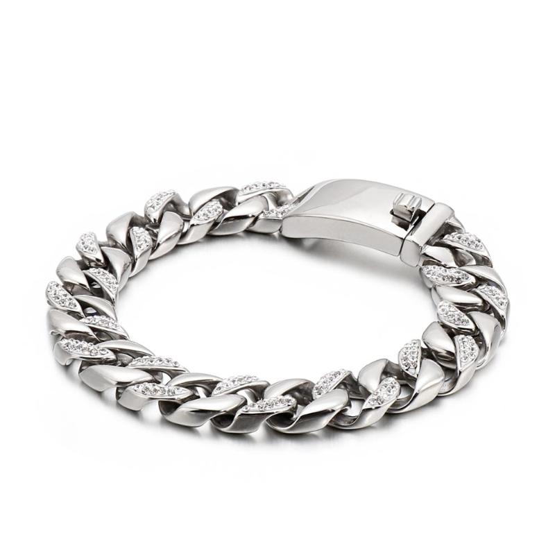 Charm Bracelets HAOLYNJOY 12mm Men's Bracelet Zircon Stainless Steel Rock Jewelry-image-721215435