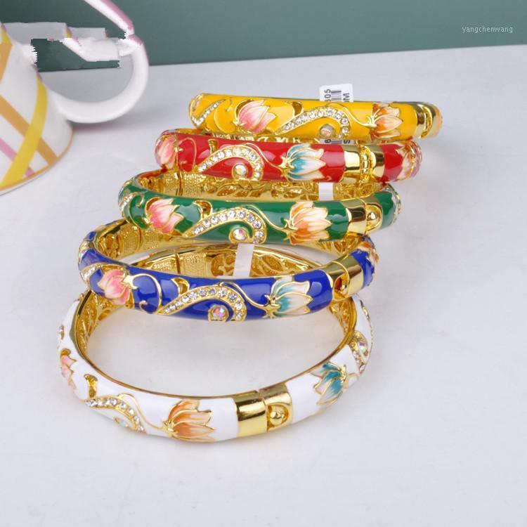 

Cloisonne Bracelet Double Crystal Female National Wind GP Jewelry Gift 1PCS Bangle