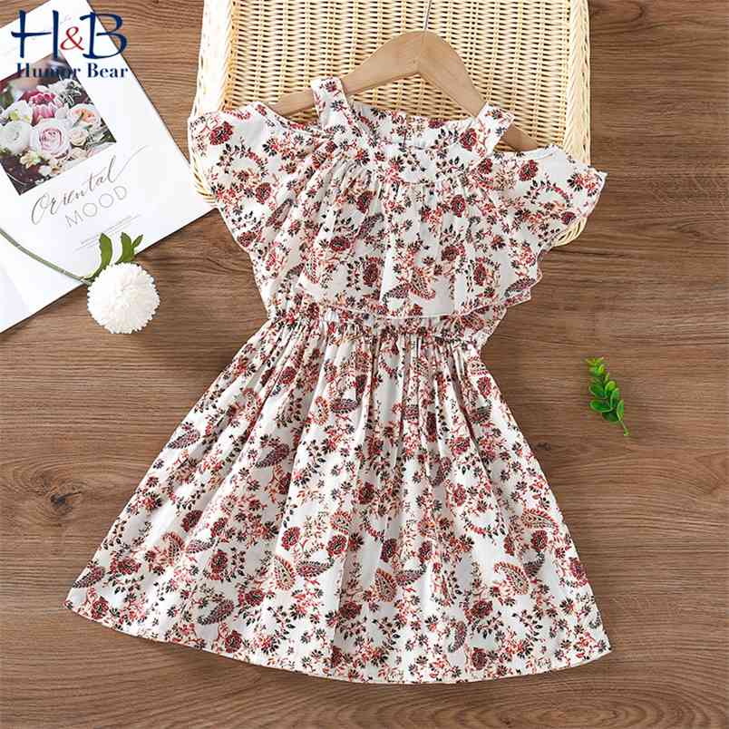 

Girls Dress Summer Off-Shoulder Floral Printed Sweet Pricess Toddler Kids Clothes 210611, Bd802 white