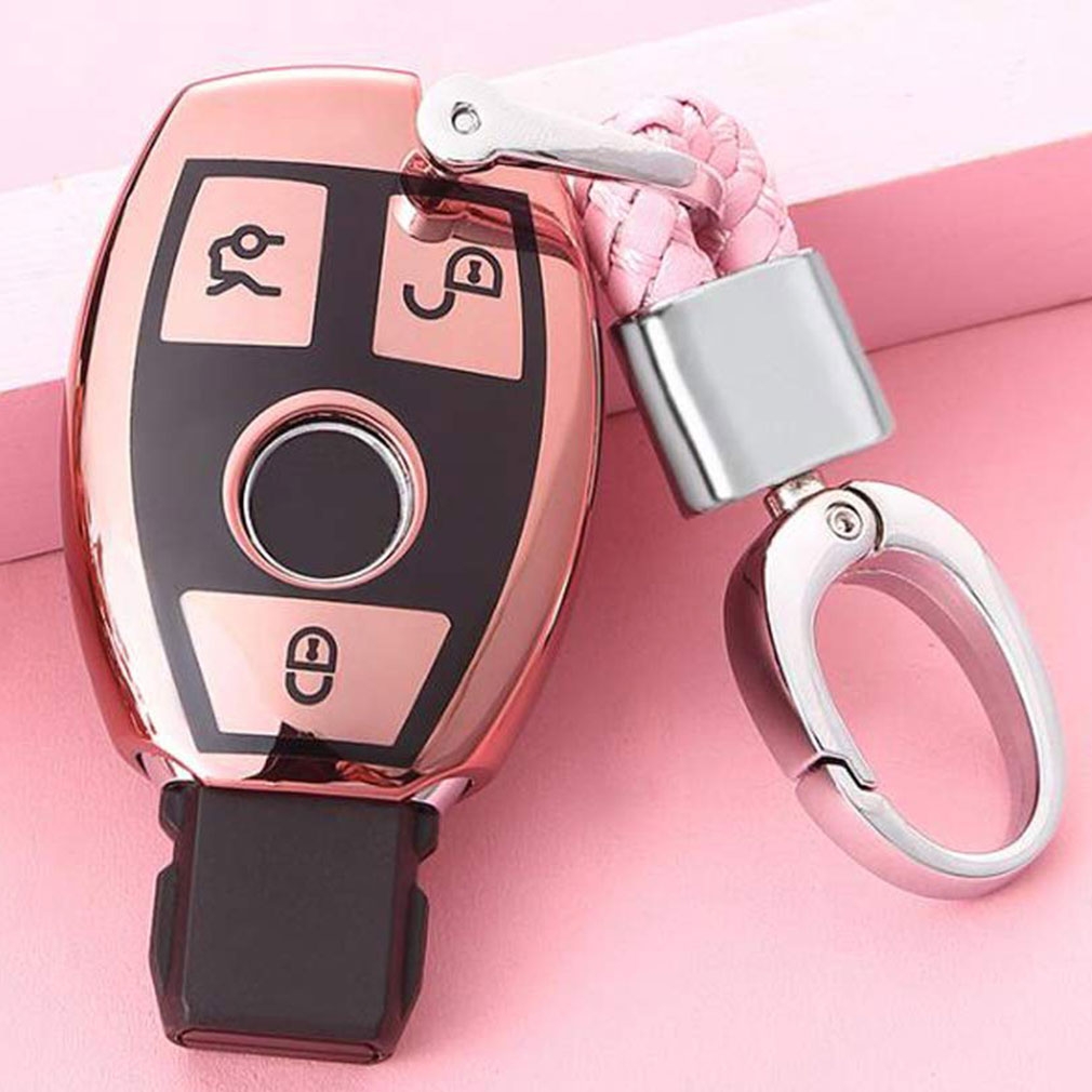 

TPU One-piece Electroplating Full Coverage Car Key Case with Key Ring for Mercedes-Benz C