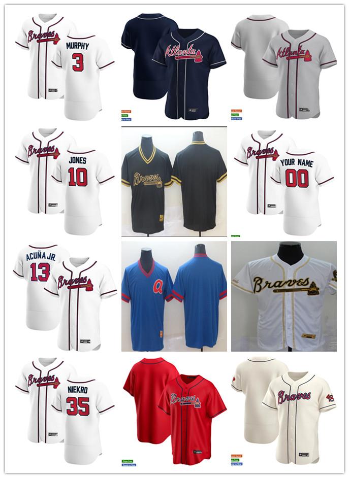 

Men Women Youth 13 Ronald Acuna Jr. 35 Phil Niekro 10 Chipper Jones 3 Dale Murphy Custom Baseball Jersey Blank white gray red navy, Blue;black