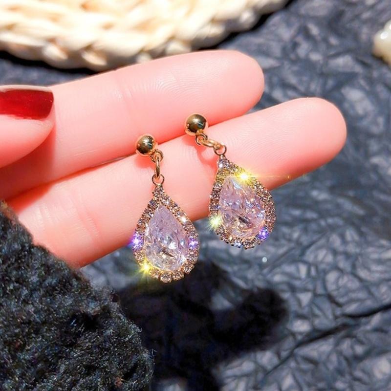 

Dangle & Chandelier Women's Fashion Sterling Water Drop Crystal Earrings Female Long Pendant Goddess's Day Gift