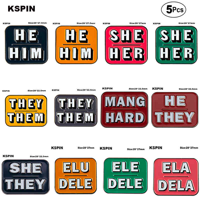 

They Them She Her He Him Badge Lapel Pin Flag badge Brooch Pins Badges 5Pcs a Lot