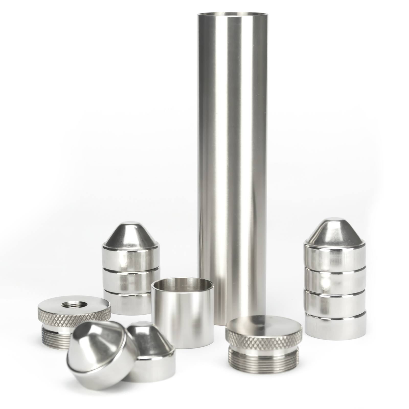 

7 Inch TITANIUM Tube Fuel Filter 1.45"OD 1.25"ID Baffle Cup Solvent Trap 1/2x28 or 5/8x24 9pcs Stainless Steel Cups For Napa 4003 Wix 24003