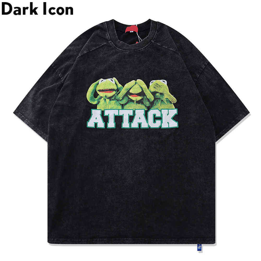 

Frog Attack Oversize Men's T-shirt Short Sleeve Summer Short Sleeved Tshirts for Man Streetwear Cloth 210603, Black
