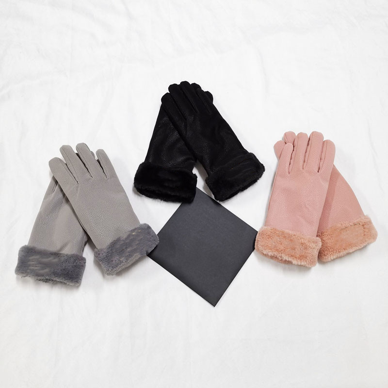 

2021 winter new women's canvas cashmere Gloves autumn warm plush windproof five-finger fashion mittens