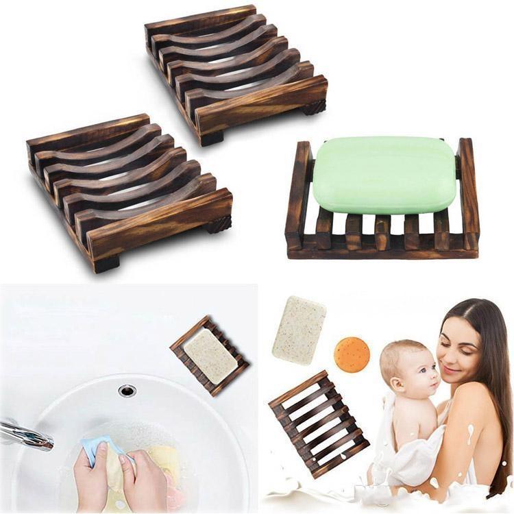 

Natural Wooden Bamboo Dishes Dish Tray Holder Storage Soap Rack Plate Box Container for Bath Shower Bathroom, As picture