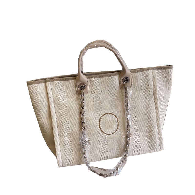 

22Ss Summer Classic Tote Beach Bags Canva Chain Top Handle Large Capacity Pochette 4 Color Beige Cartable Womens Two-tone Luggage Luxury Handbags, C beige 30x32cm