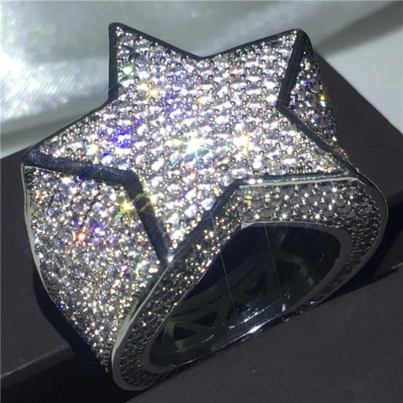 

Wedding Rings Male Hiphop Big Star Ring Pave 500pcs Zircon Cz Engagement Band For Men Iced Out Rock Jewelry