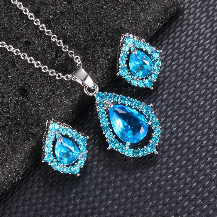 

Water drop shiny zircon necklaces earring jewel set GSFS057 fashion women gift Earrings Necklace Wedding Jewelry Sets