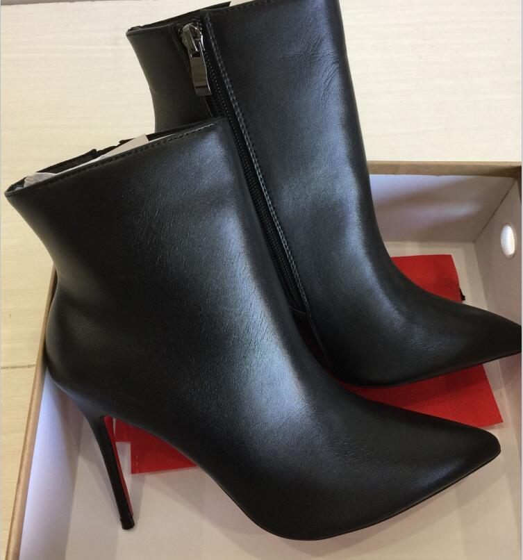 

New Stiletto Heel Womens High Heels 100mm Suede Boot Red Bottom Ankle Winter Real Leather Pumps Paris Boots Size 35-41 with box, Black/sheepskin