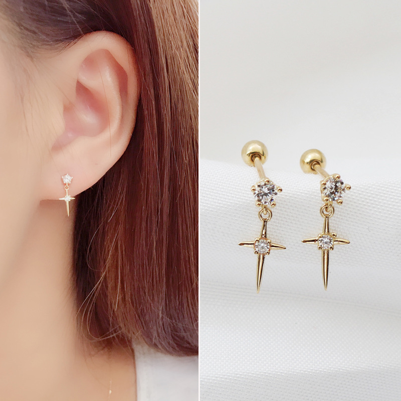 

Fashion Charm Mother's Diamond Earrings Selling Girl's Cross In 2021 Wholesale Of European And American Jewelry, Golden