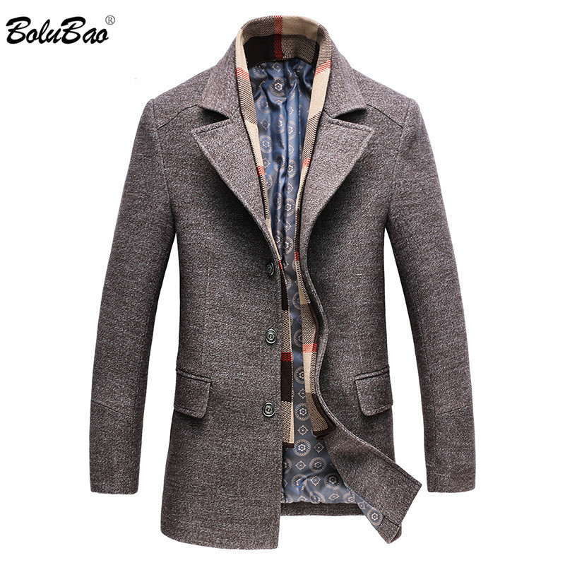

BOLUBAO Men Winter Wool Coat Men's Turn-Down Collar Solid Color Warm Thick Wool Blends Woolen Pea Coat Male Trench Coat Overcoat 210518, Dark gray