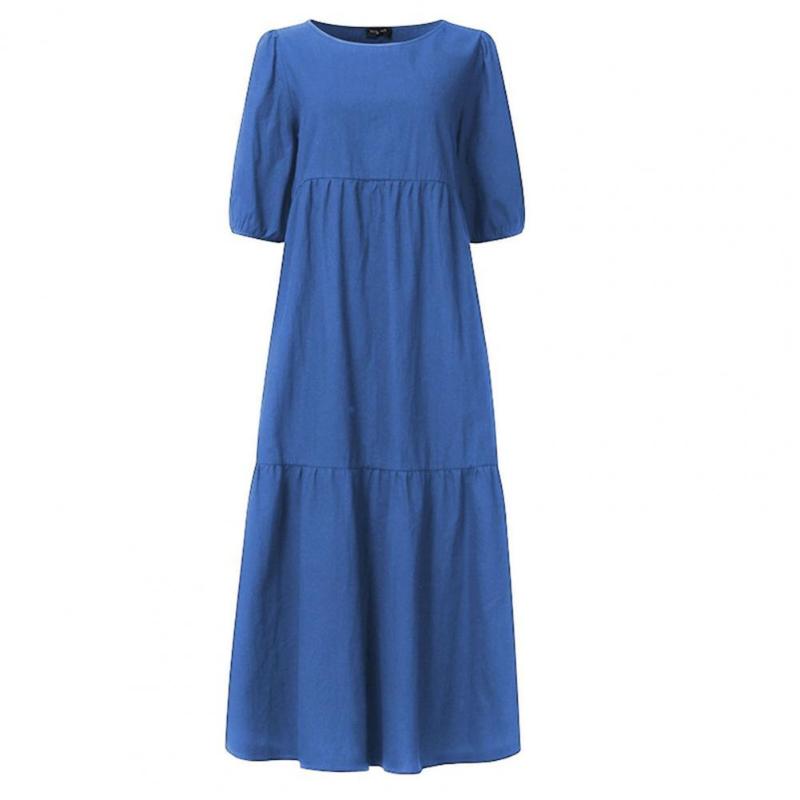 

Casual Dresses Stylish Midi Dress Cotton-flax Solid Color Comfortable Short Sleeve Loose, Yellow