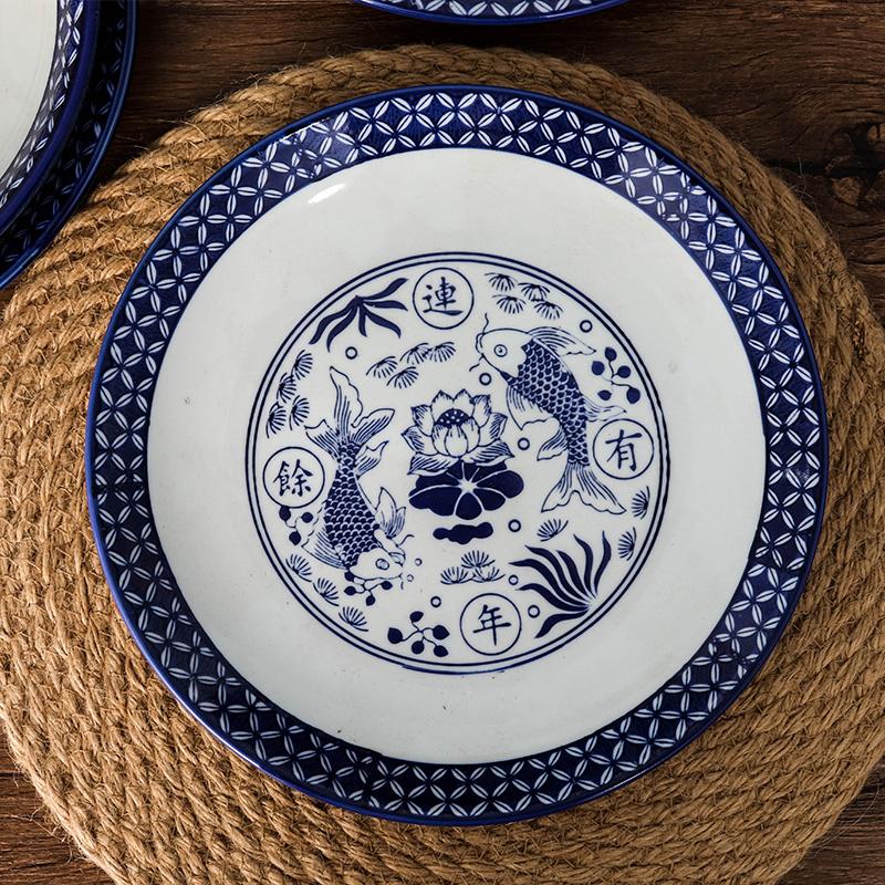 

Dishes & Plates Blue-and-white Plate Chinese Glazed Round Dish Nest Household Dinner Commercial Retro Large Ceramic, 10 inch