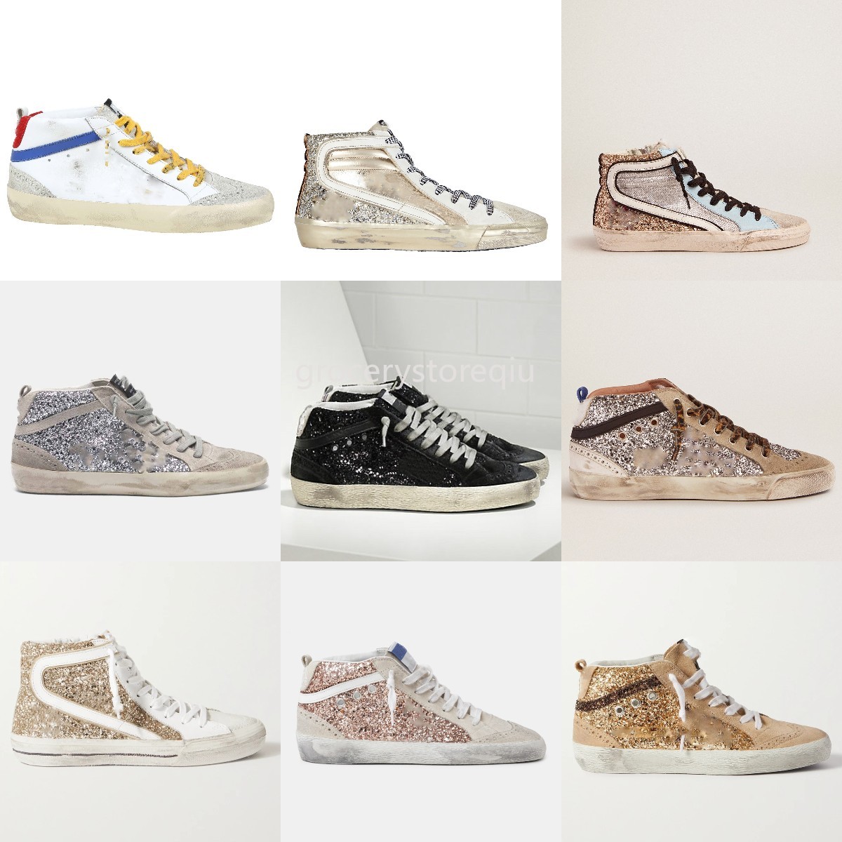 

luxury Golden SLIIDE Mid star high top Sneakers Fashion Women casual shoes Designer Trainers Sequin Classic White Do-old Dirty Men shoe, Custom style