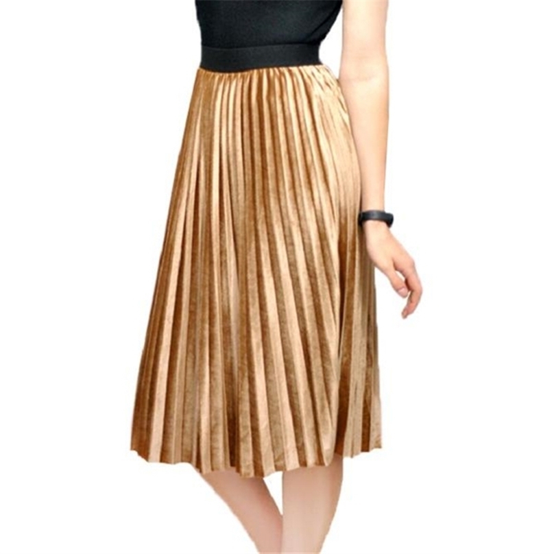 

Autumn Winter Long Skirt Women Streetwear High Waisted Skinny Velvet Female Ladies Pleated s Elegant Maxi 211109, Khaki