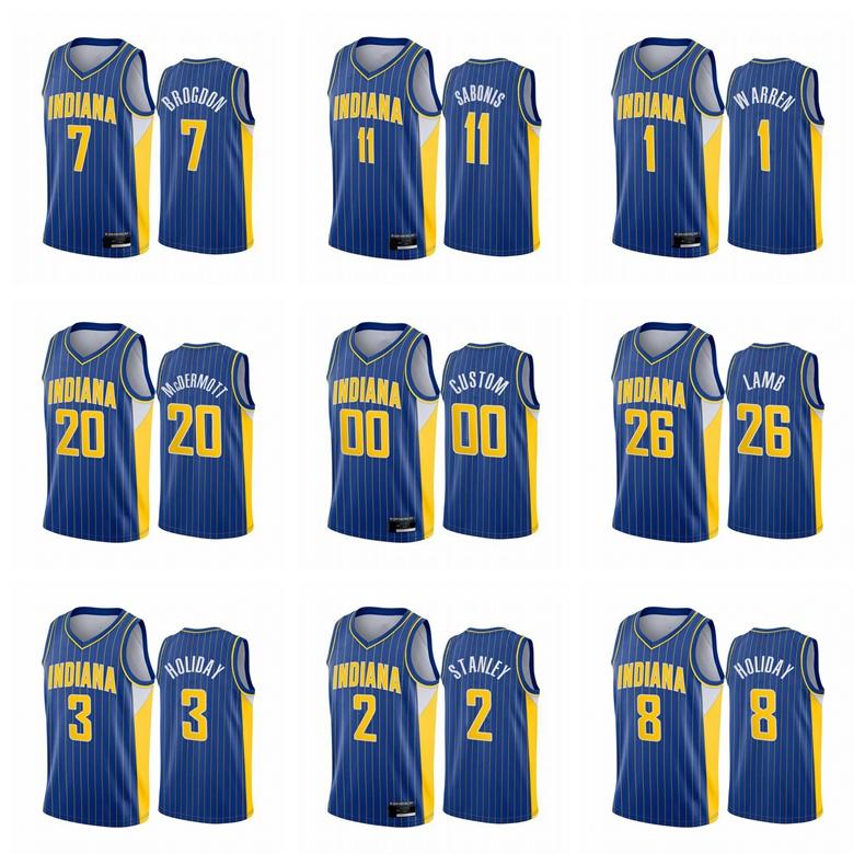 

Men Indiana Pacers Malcolm Brogdon Domantas Sabonis Justin Holiday Any player hot pressing custom basketball jerseys, Black;red