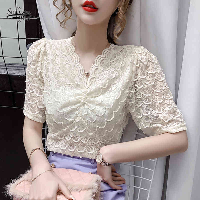 

Korean Fashion Clothing Summer Hollow Out Slim Tops Women Vintage Streetwear Short Sleeve Blouse Busas 9376 50 210521, Light green